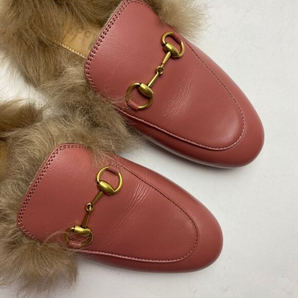 GUCCI Pink Wool-Lined Princetown Slippers Size 35 - Picture 2 of 6
